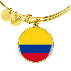 Colombia Flag Personalized Engraved Gold Circle Bangle Bracelet Custom Name